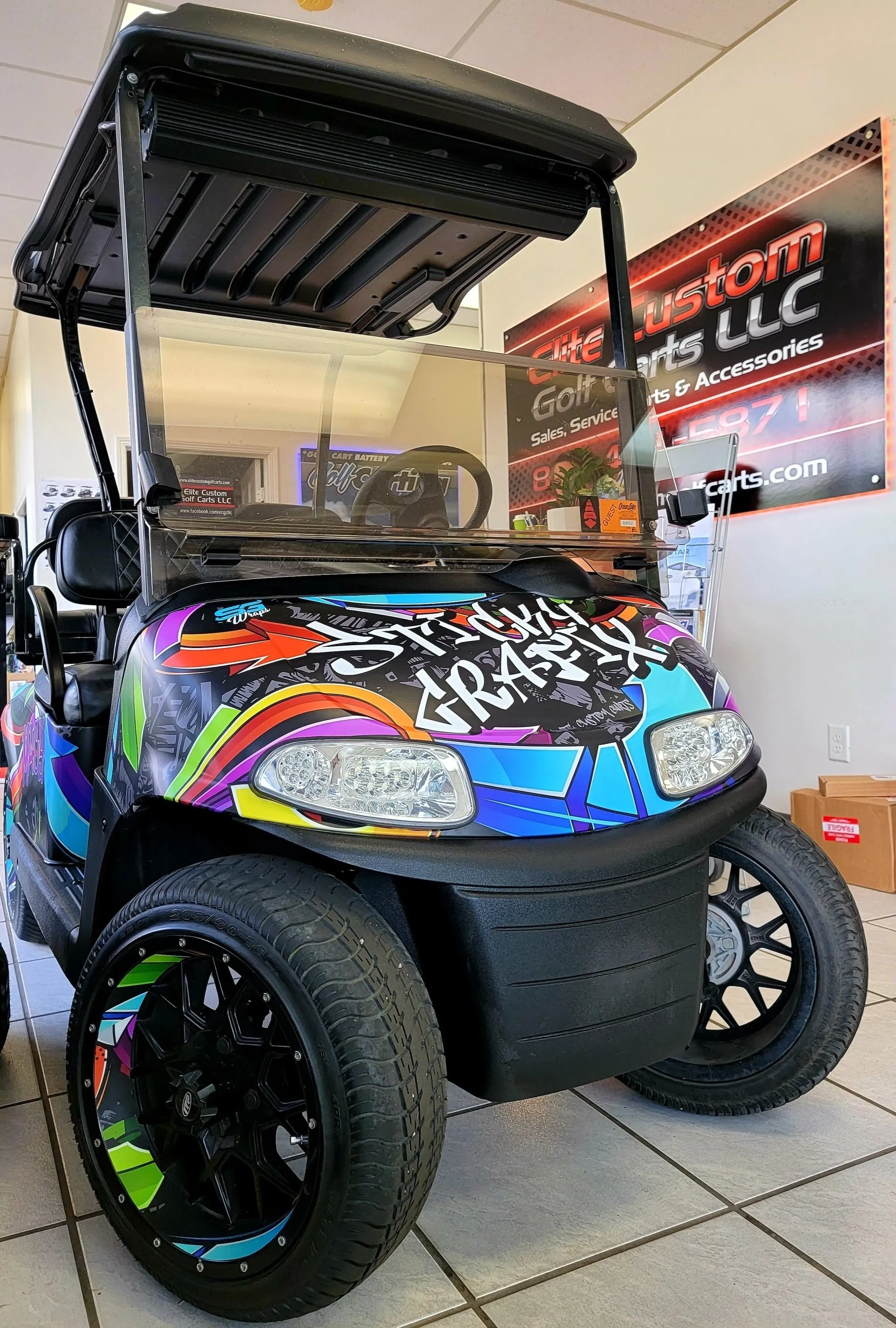 Red custom golf cart